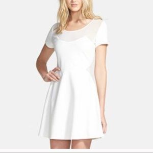 Like Mynded white skater dress with mesh accents